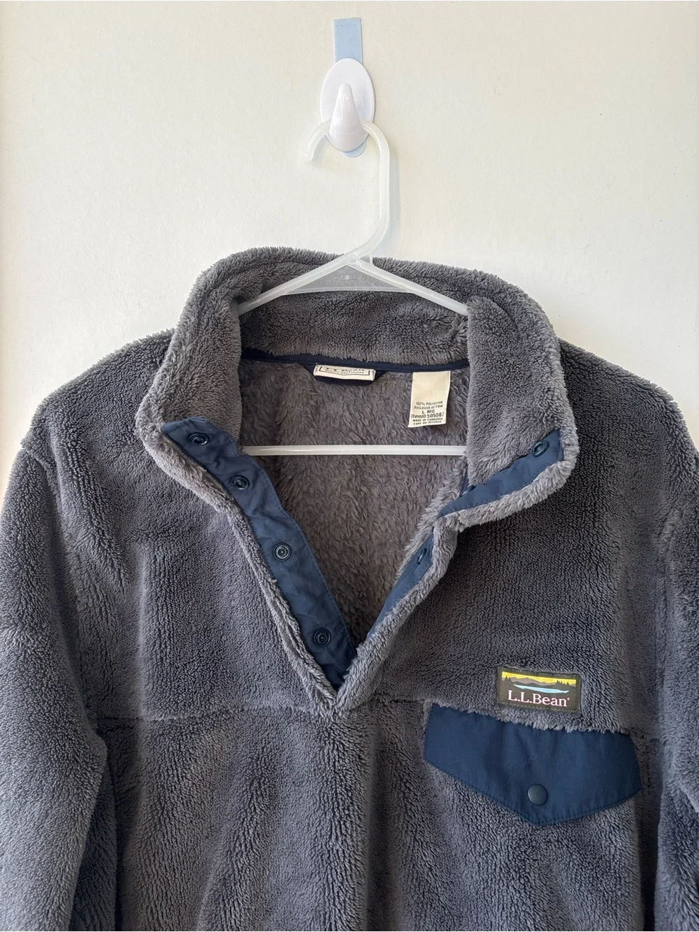 L.L.Bean Mountain Pile Fleece Snap Pullover Gray Navy Men’s Large Regular